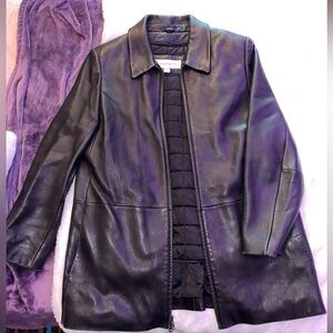Liz Claiborne Black Leather Jacket with Winter Liner